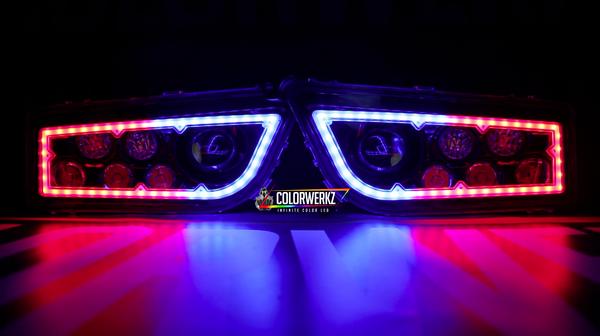 Prebuilt Polaris RZR Color-Chasing Halo LED Headlights LED headlight kit AutoLEDTech Oracle Lighting Trendz Flow Series RGBHaloKits OneUpLighting Morimoto