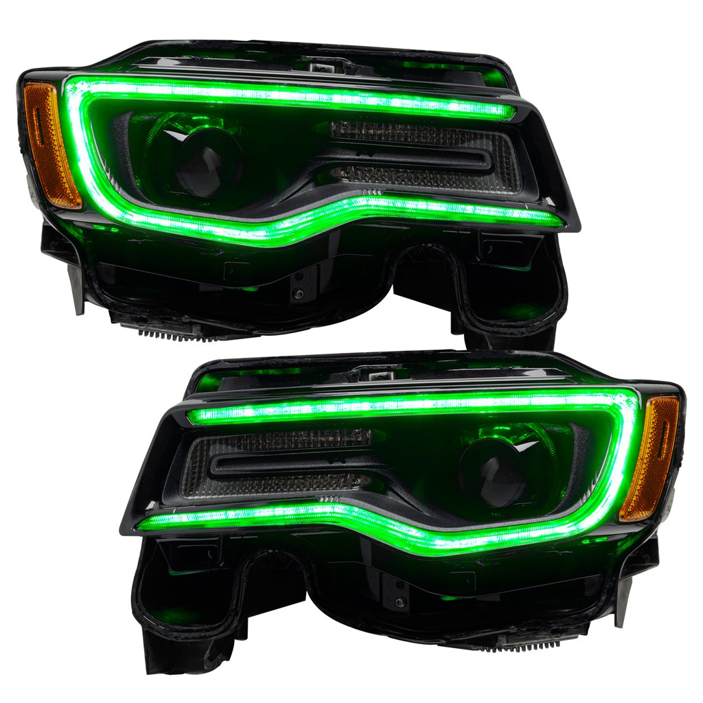 2011-2021 Jeep Grand Cherokee WK2 RGBW Color-Chasing LED DRL Replacement Headlights - Halogen to LED DRL HID Conversion LED headlight kit AutoLEDTech Oracle Lighting Trendz Flow Series RGBHaloKits OneUpLighting Morimoto