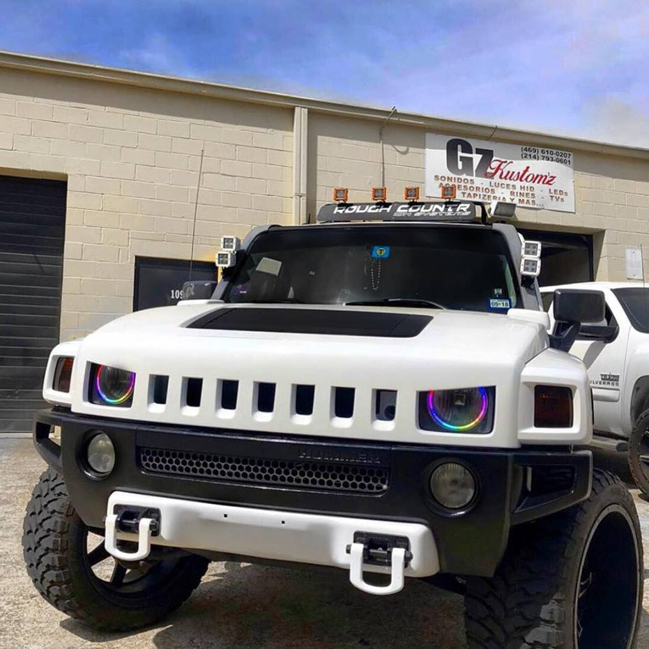 2006-2010 Hummer H3 Color-Chasing Halo kit LED headlight kit AutoLEDTech Oracle Lighting Trendz Flow Series RGBHaloKits OneUpLighting Morimoto