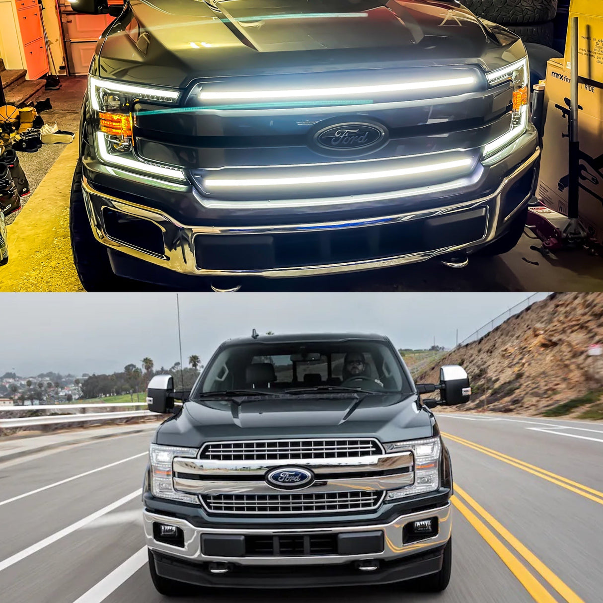 2018-2020 Ford F150 LED Grill Accent Lights Kit | XL, STX, XLT, KR, Lariat, Platinum, Limited LED headlight kit AutoLEDTech Oracle Lighting Trendz Flow Series RGBHaloKits OneUpLighting Morimoto