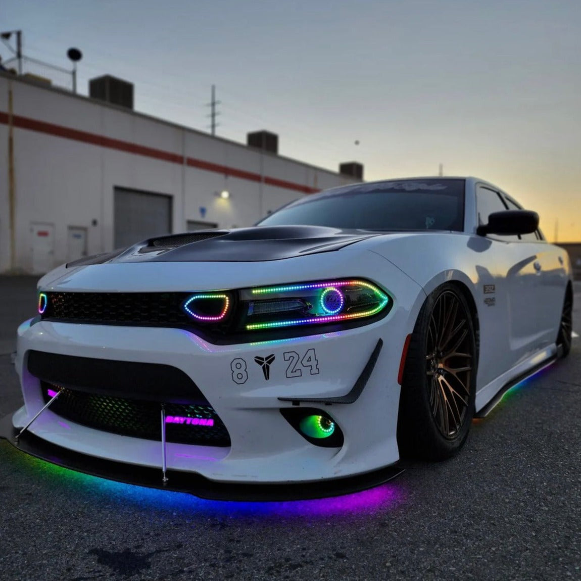 2015-2023 Dodge Charger RGBW Color-Chasing Halo LED DRL Prebuilt Halo Headlights (Flow Series) LED headlight kit AutoLEDTech Oracle Lighting Trendz Flow Series RGBHaloKits OneUpLighting Morimoto