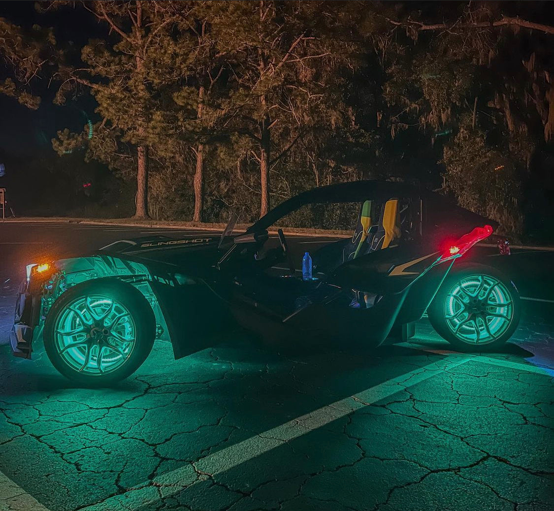 2015-2023 Polaris Slingshot RGB Color-Chasing LED Wheel Ring Lights Kit (Flow Series) LED headlight kit AutoLEDTech Oracle Lighting Trendz Flow Series RGBHaloKits OneUpLighting Morimoto