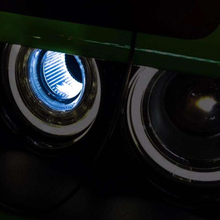 2015-2022 Dodge Challenger RGBW Flow Series LED Color-Changing Air Inlet Tube DRL Boards LED headlight kit AutoLEDTech Oracle Lighting Trendz Flow Series RGBHaloKits OneUpLighting Morimoto