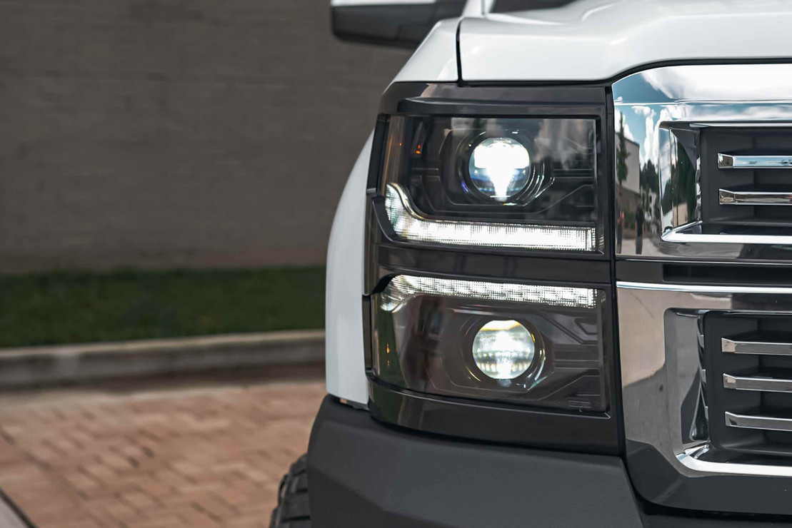 2014-2015 Chevrolet Silverado 1500 LED DRL Projector Replacement Headlights LED headlight kit AutoLEDTech Oracle Lighting Trendz Flow Series RGBHaloKits OneUpLighting Morimoto