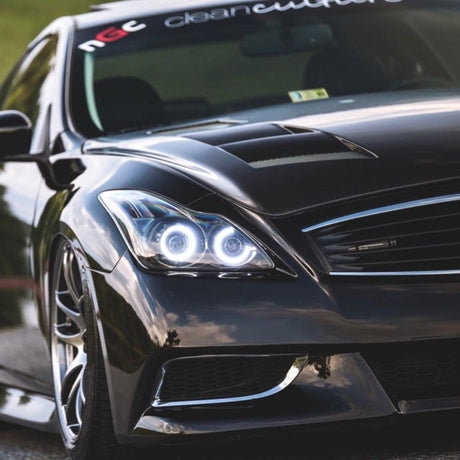 2008-2015 Infiniti G37/Q60 Coupe RGBW Color-Chasing LED Halo Prebuilt Headlights (Flow Series) LED headlight kit AutoLEDTech Oracle Lighting Trendz Flow Series RGBHaloKits OneUpLighting Morimoto