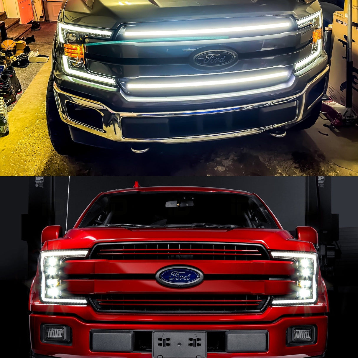 2018-2020 Ford F150 LED Grill Accent Lights Kit | XL, STX, XLT, KR, Lariat, Platinum, Limited LED headlight kit AutoLEDTech Oracle Lighting Trendz Flow Series RGBHaloKits OneUpLighting Morimoto
