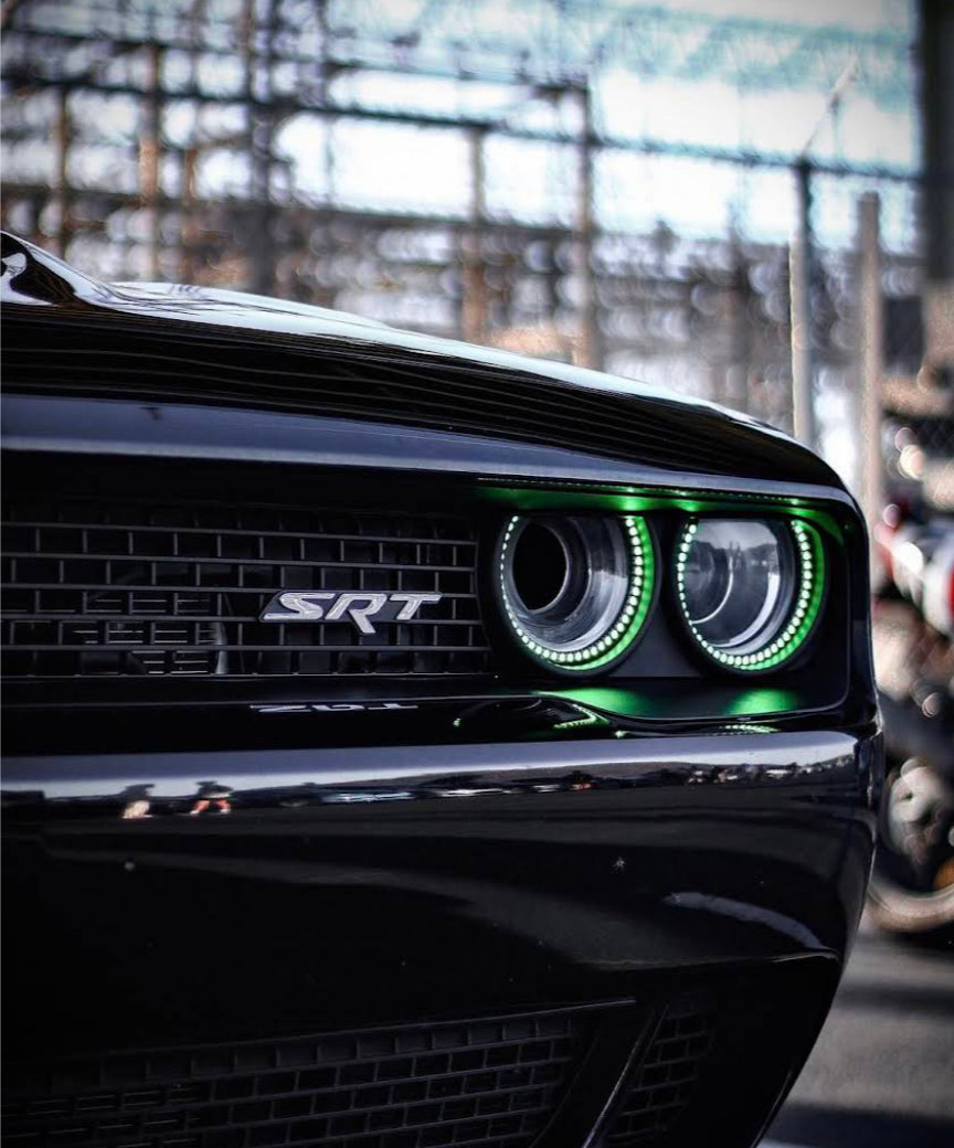 2015-2023 Dodge Challenger WATERPROOF RGBW Color-Chasing Exterior Halo Kit (Flow Series) LED headlight kit AutoLEDTech Oracle Lighting Trendz Flow Series RGBHaloKits OneUpLighting Morimoto