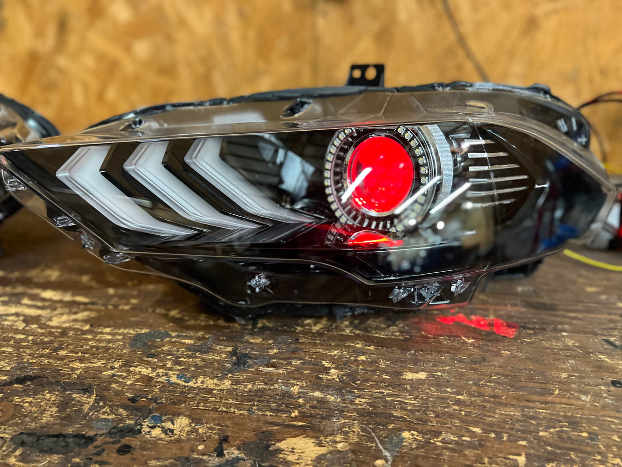 2018-2023 Ford Mustang RGBW Color-Chasing LED DRL Halo Prebuilt Headlights (Flow Series) LED headlight kit AutoLEDTech Oracle Lighting Trendz Flow Series RGBHaloKits OneUpLighting Morimoto