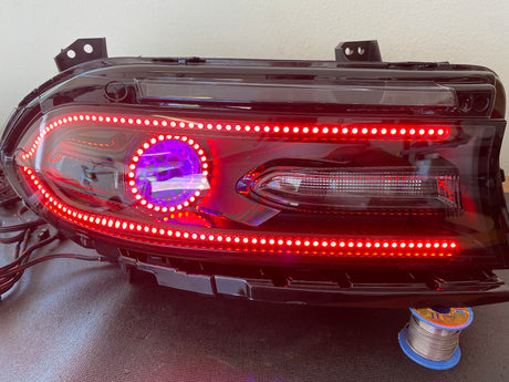 2015-2023 Dodge Charger RGBW Color-Chasing Halo LED DRL Prebuilt Halo Headlights (Flow Series) LED headlight kit AutoLEDTech Oracle Lighting Trendz Flow Series RGBHaloKits OneUpLighting Morimoto