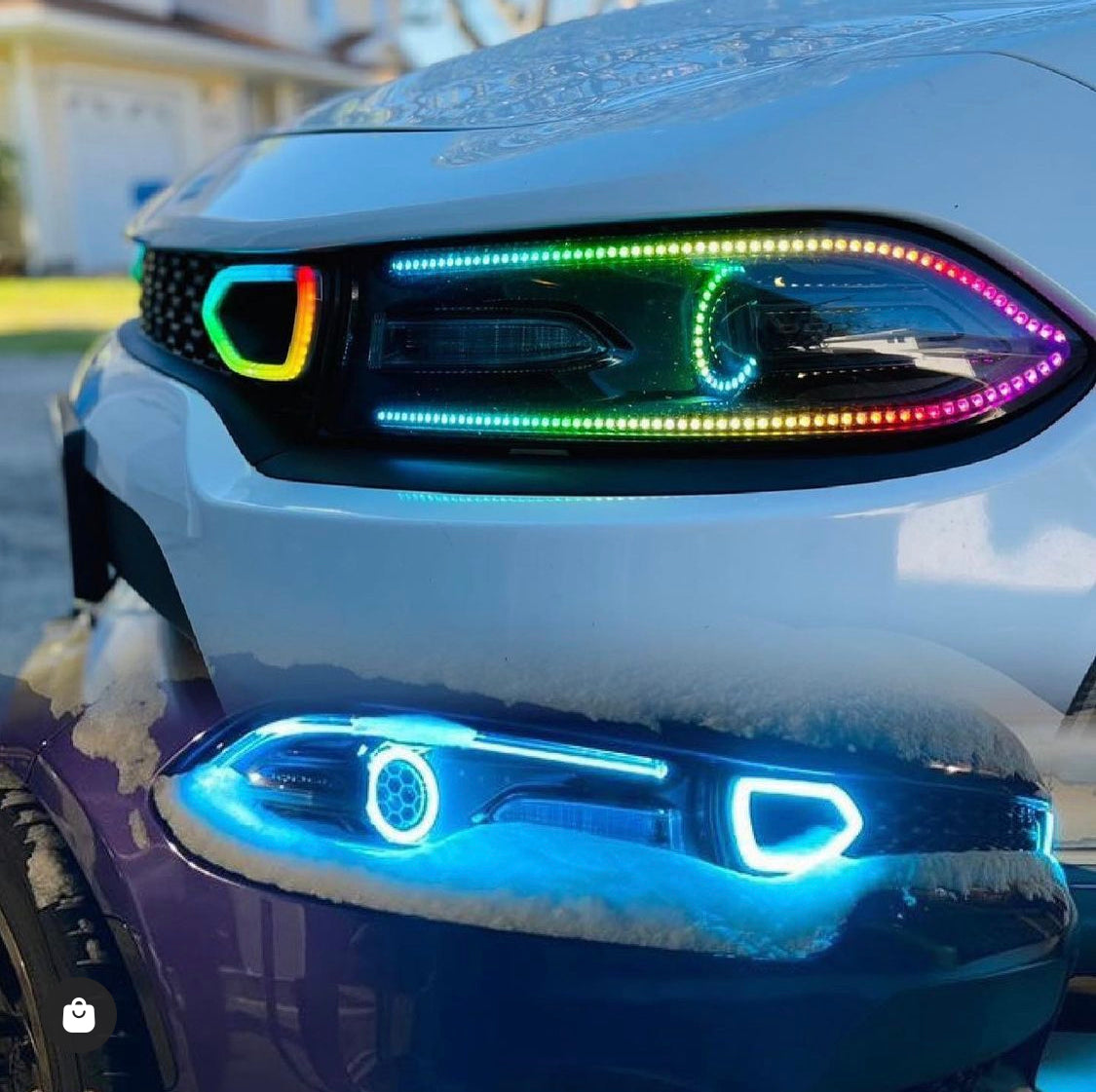 2015-2022 Dodge Charger RGBW Color Chasing LED Illuminated Grill Snorkel Air Intake Light Assembly LED headlight kit AutoLEDTech Oracle Lighting Trendz Flow Series RGBHaloKits OneUpLighting Morimoto