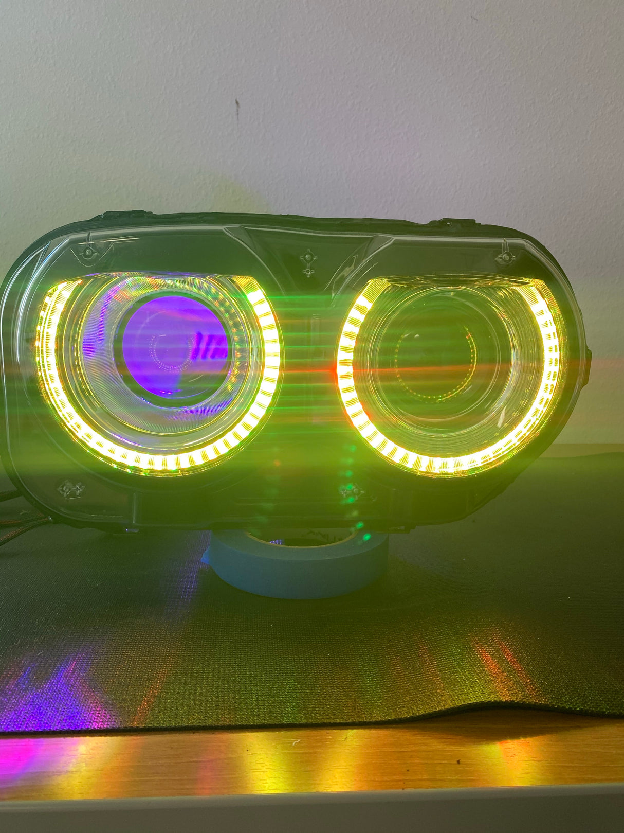 2015-2023 Dodge Challenger RGBW Color-Chasing LED Halo DRL Prebuilt Headlights (Flow Series) LED headlight kit AutoLEDTech Oracle Lighting Trendz Flow Series RGBHaloKits OneUpLighting Morimoto