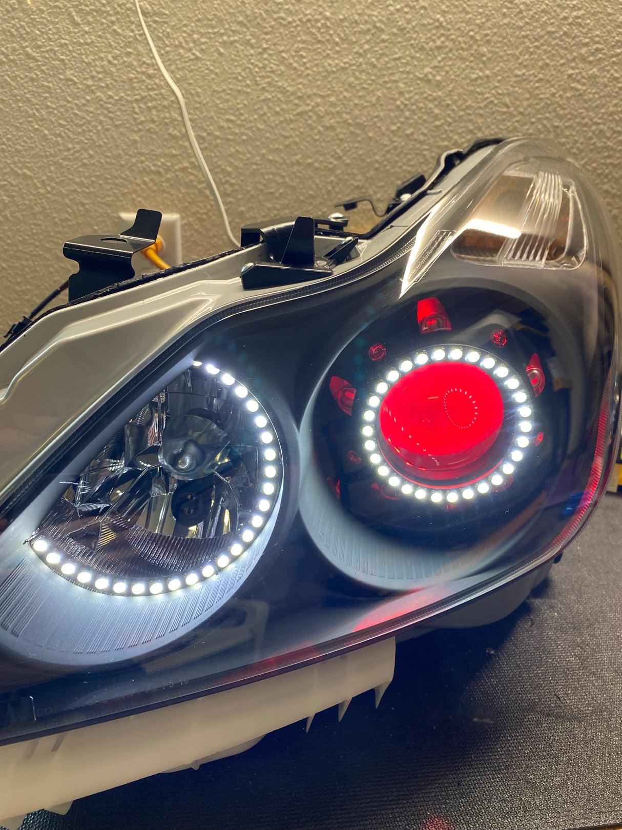 2008-2015 Infiniti G37/Q60 Coupe RGBW Color-Chasing LED Halo Prebuilt Headlights (Flow Series) LED headlight kit AutoLEDTech Oracle Lighting Trendz Flow Series RGBHaloKits OneUpLighting Morimoto