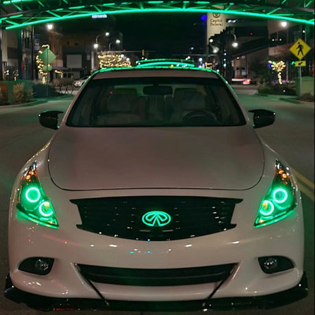 2010-2013 Infiniti G37/G25/Q40 Sedan RGBW Color-Chasing LED Halo Prebuilt Headlights (Flow Series) LED headlight kit AutoLEDTech Oracle Lighting Trendz Flow Series RGBHaloKits OneUpLighting Morimoto