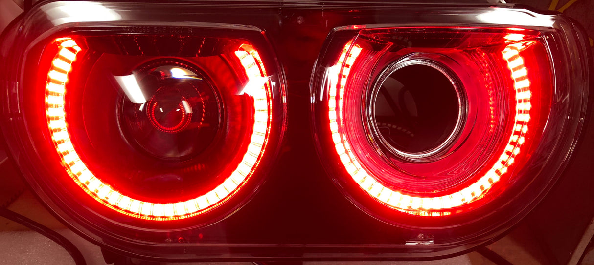 2008-2014 Dodge Challenger RGBW Color-Chasing LED Halo DRL Projector Headlights - 2015+ Style Design LED headlight kit AutoLEDTech Oracle Lighting Trendz Flow Series RGBHaloKits OneUpLighting Morimoto