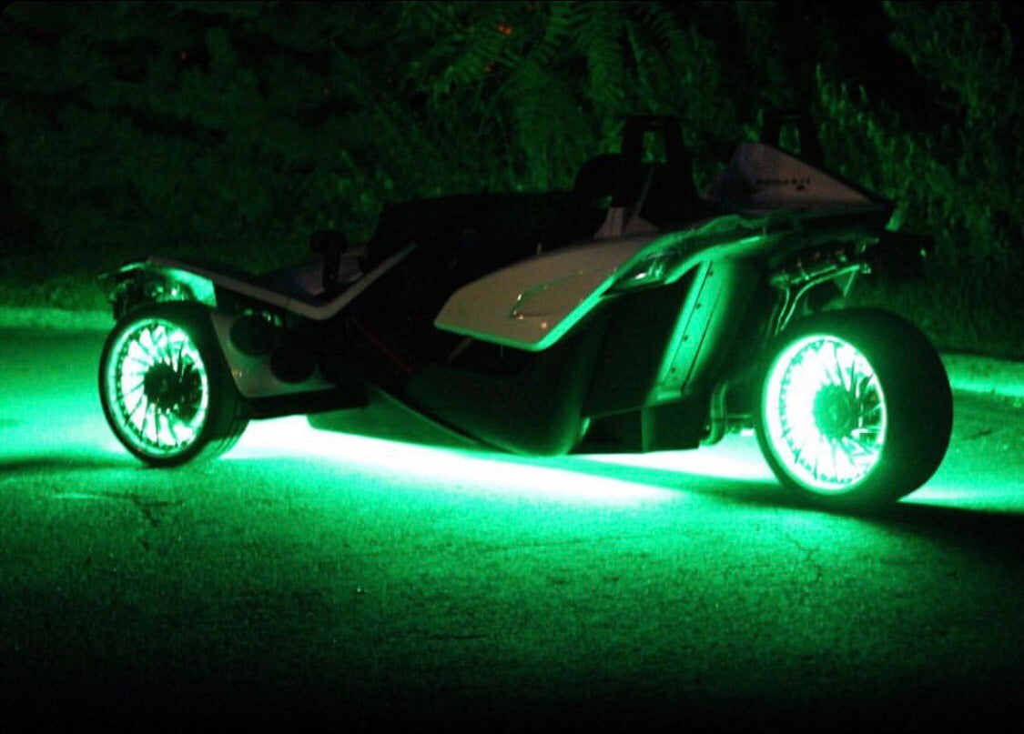 2015-2023 Polaris Slingshot RGB Color-Chasing LED Wheel Ring Lights Kit (Flow Series) LED headlight kit AutoLEDTech Oracle Lighting Trendz Flow Series RGBHaloKits OneUpLighting Morimoto