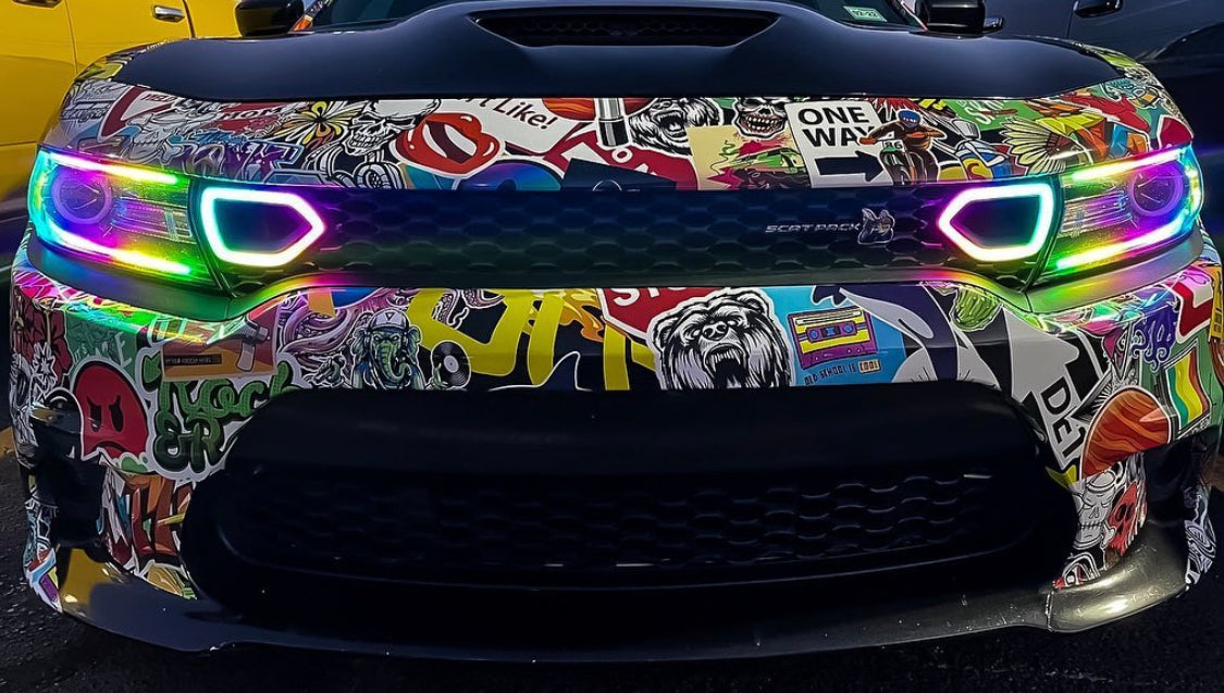 2015-2022 Dodge Charger RGBW Color Chasing LED Illuminated Grill Snorkel Air Intake Light Assembly LED headlight kit AutoLEDTech Oracle Lighting Trendz Flow Series RGBHaloKits OneUpLighting Morimoto