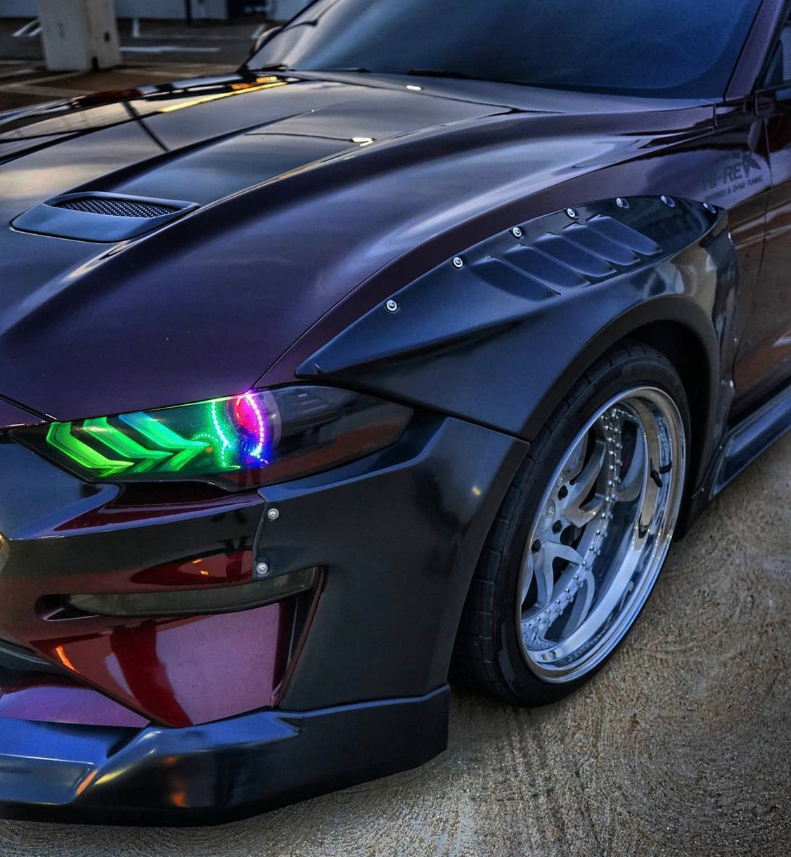 2018-2023 Ford Mustang RGBW Color-Chasing LED DRL Halo Prebuilt Headlights (Flow Series) LED headlight kit AutoLEDTech Oracle Lighting Trendz Flow Series RGBHaloKits OneUpLighting Morimoto