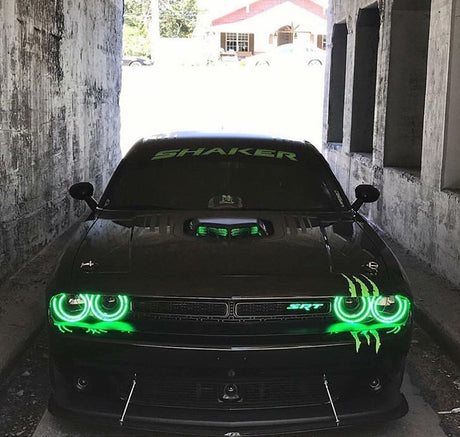 2015-2023 Dodge Challenger WATERPROOF RGBW Color-Chasing Exterior Halo Kit (Flow Series) LED headlight kit AutoLEDTech Oracle Lighting Trendz Flow Series RGBHaloKits OneUpLighting Morimoto