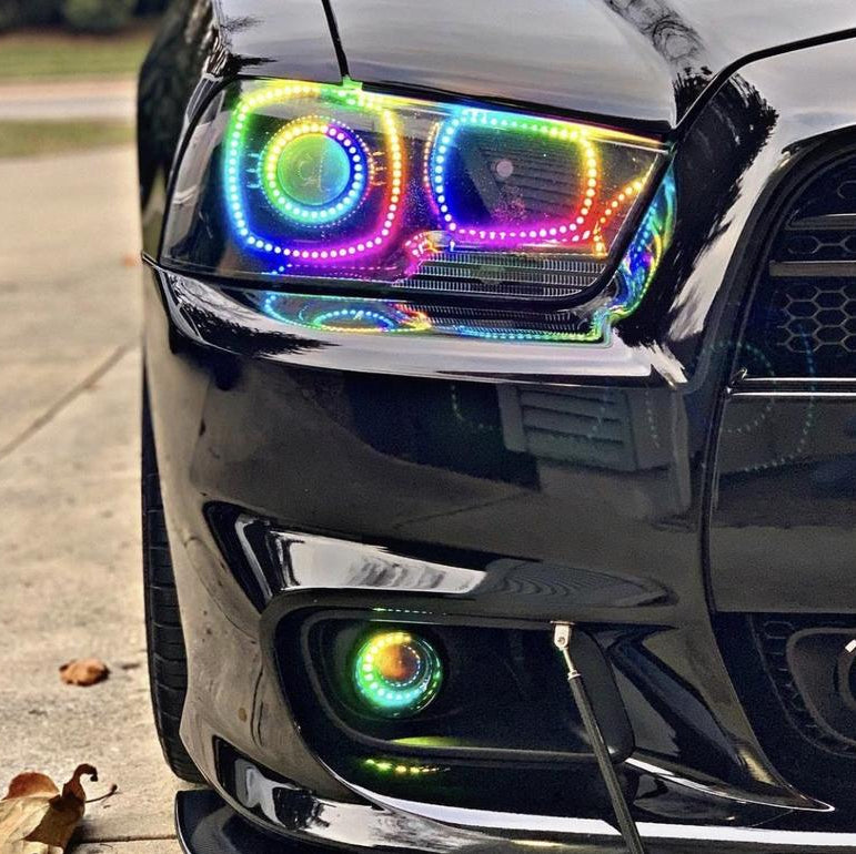 2011-2014 Dodge Charger RGBW Color-Chasing LED Halo Kit LED headlight kit AutoLEDTech Oracle Lighting Trendz Flow Series RGBHaloKits OneUpLighting Morimoto