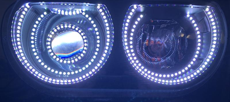 2008-2014 Dodge Challenger RGBW Color-Chasing LED Halo Kit LED headlight kit AutoLEDTech Oracle Lighting Trendz Flow Series RGBHaloKits OneUpLighting Morimoto