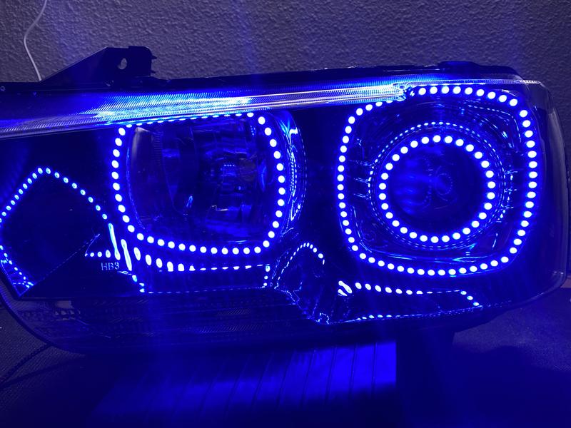 2011-2014 Dodge Charger RGBW Color-Chasing LED Halo Kit LED headlight kit AutoLEDTech Oracle Lighting Trendz Flow Series RGBHaloKits OneUpLighting Morimoto