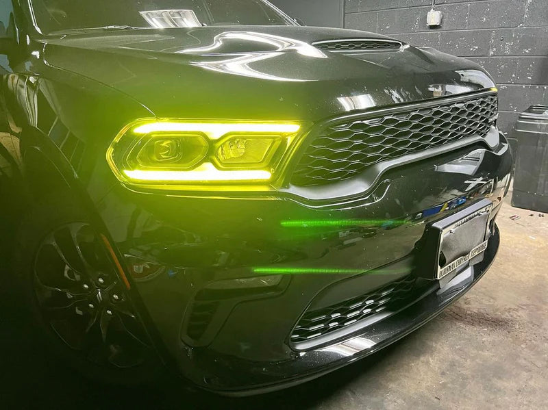 2021-2023+ Dodge Durango RGBW Color-Chasing LED DRL Prebuilt Headlights (Flow Series) LED headlight kit AutoLEDTech Oracle Lighting Trendz Flow Series RGBHaloKits OneUpLighting Morimoto