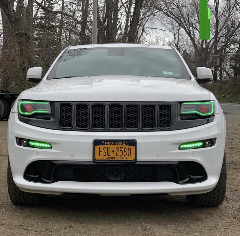 2011-2021 Jeep Grand Cherokee WK2 RGBW Color-Chasing LED DRL Replacement Headlights - Halogen to LED DRL HID Conversion LED headlight kit AutoLEDTech Oracle Lighting Trendz Flow Series RGBHaloKits OneUpLighting Morimoto