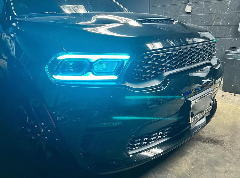 2021-2023+ Dodge Durango RGBW Color-Chasing LED DRL Prebuilt Headlights (Flow Series) LED headlight kit AutoLEDTech Oracle Lighting Trendz Flow Series RGBHaloKits OneUpLighting Morimoto