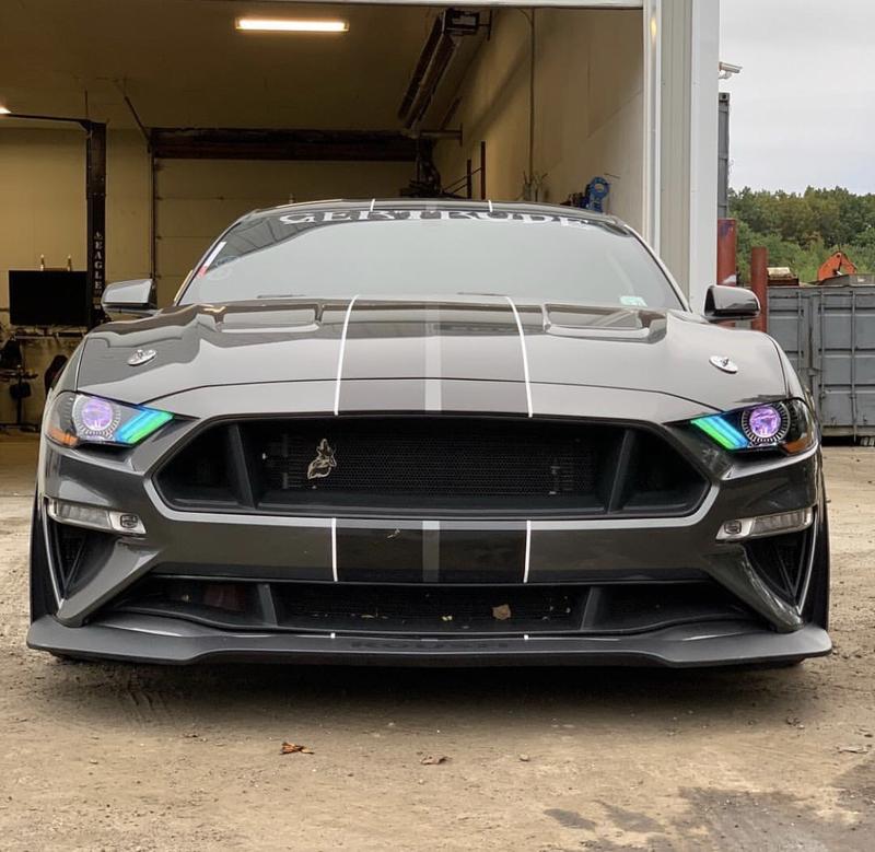 2018-2023 Ford Mustang RGBW Color-Chasing LED DRL Halo Prebuilt Headlights (Flow Series) LED headlight kit AutoLEDTech Oracle Lighting Trendz Flow Series RGBHaloKits OneUpLighting Morimoto