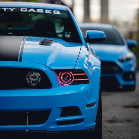 2010-2014 Ford Mustang RGBW Color-Chasing LED DRL Halo Prebuilt Headlights LED headlight kit AutoLEDTech Oracle Lighting Trendz Flow Series RGBHaloKits OneUpLighting Morimoto