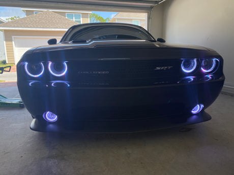 2008-2014 Dodge Challenger RGBW Color-Chasing LED Halo DRL Projector Headlights - 2015+ Style Design LED headlight kit AutoLEDTech Oracle Lighting Trendz Flow Series RGBHaloKits OneUpLighting Morimoto