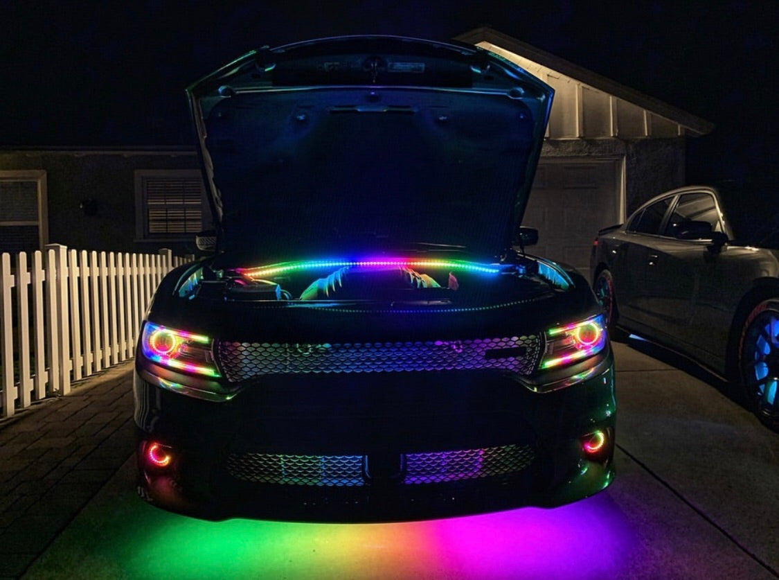 Color-Changing LED Engine Bay Lighting Strips Kit (RGB RGBW Flow Series) LED headlight kit AutoLEDTech Oracle Lighting Trendz Flow Series RGBHaloKits OneUpLighting Morimoto