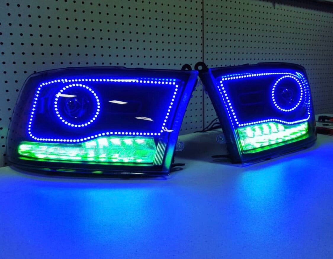 2013-2018 Dodge Ram 1500 2500 Color-Chasing/RGBW +A LED DRL Boards LED headlight kit AutoLEDTech Oracle Lighting Trendz Flow Series RGBHaloKits OneUpLighting Morimoto