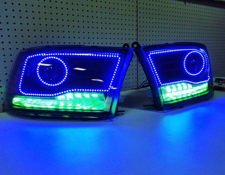 2013-2018 Dodge Ram 1500 2500 Color-Chasing/RGBW +A LED DRL Boards LED headlight kit AutoLEDTech Oracle Lighting Trendz Flow Series RGBHaloKits OneUpLighting Morimoto