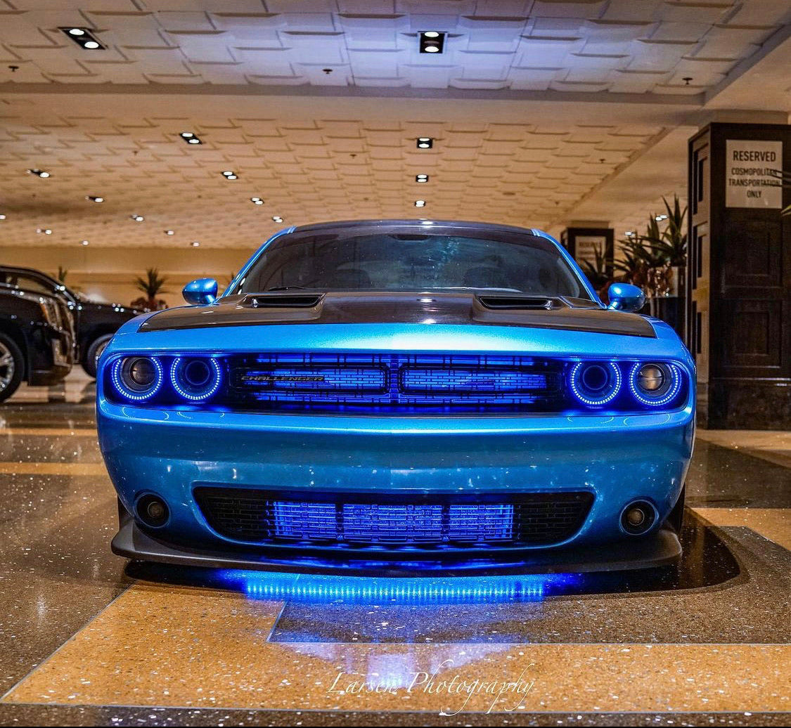 2015-2023 Dodge Challenger WATERPROOF RGBW Color-Chasing Exterior Halo Kit (Flow Series) LED headlight kit AutoLEDTech Oracle Lighting Trendz Flow Series RGBHaloKits OneUpLighting Morimoto