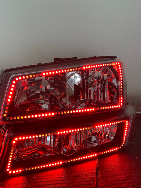 2003-2006 Chevrolet Silverado/Avalanche Prebuilt RGBW Color-Chasing LED Halo Headlights LED headlight kit AutoLEDTech Oracle Lighting Trendz Flow Series RGBHaloKits OneUpLighting Morimoto
