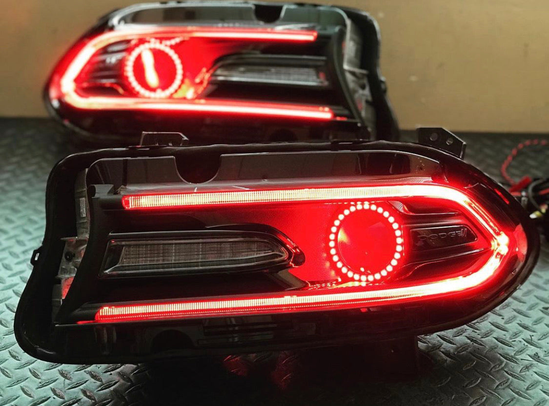 2015-2023 Dodge Charger RGBW Color-Chasing Halo LED DRL Prebuilt Halo Headlights (Flow Series) LED headlight kit AutoLEDTech Oracle Lighting Trendz Flow Series RGBHaloKits OneUpLighting Morimoto