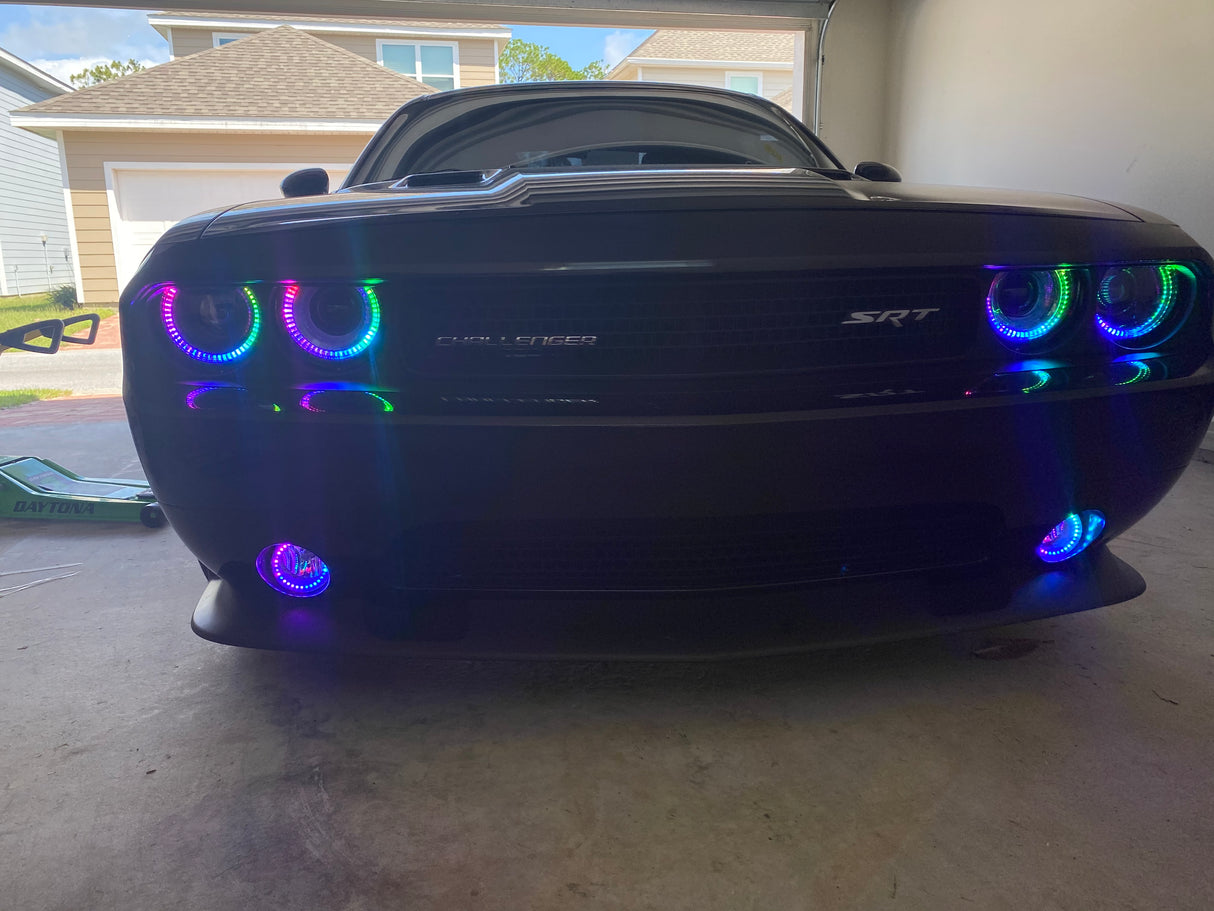 2008-2014 Dodge Challenger RGBW Color-Chasing LED Halo DRL Projector Headlights - 2015+ Style Design LED headlight kit AutoLEDTech Oracle Lighting Trendz Flow Series RGBHaloKits OneUpLighting Morimoto