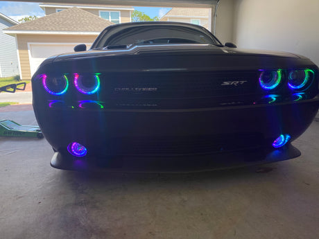 2008-2014 Dodge Challenger RGBW Color-Chasing LED Halo DRL Projector Headlights - 2015+ Style Design LED headlight kit AutoLEDTech Oracle Lighting Trendz Flow Series RGBHaloKits OneUpLighting Morimoto