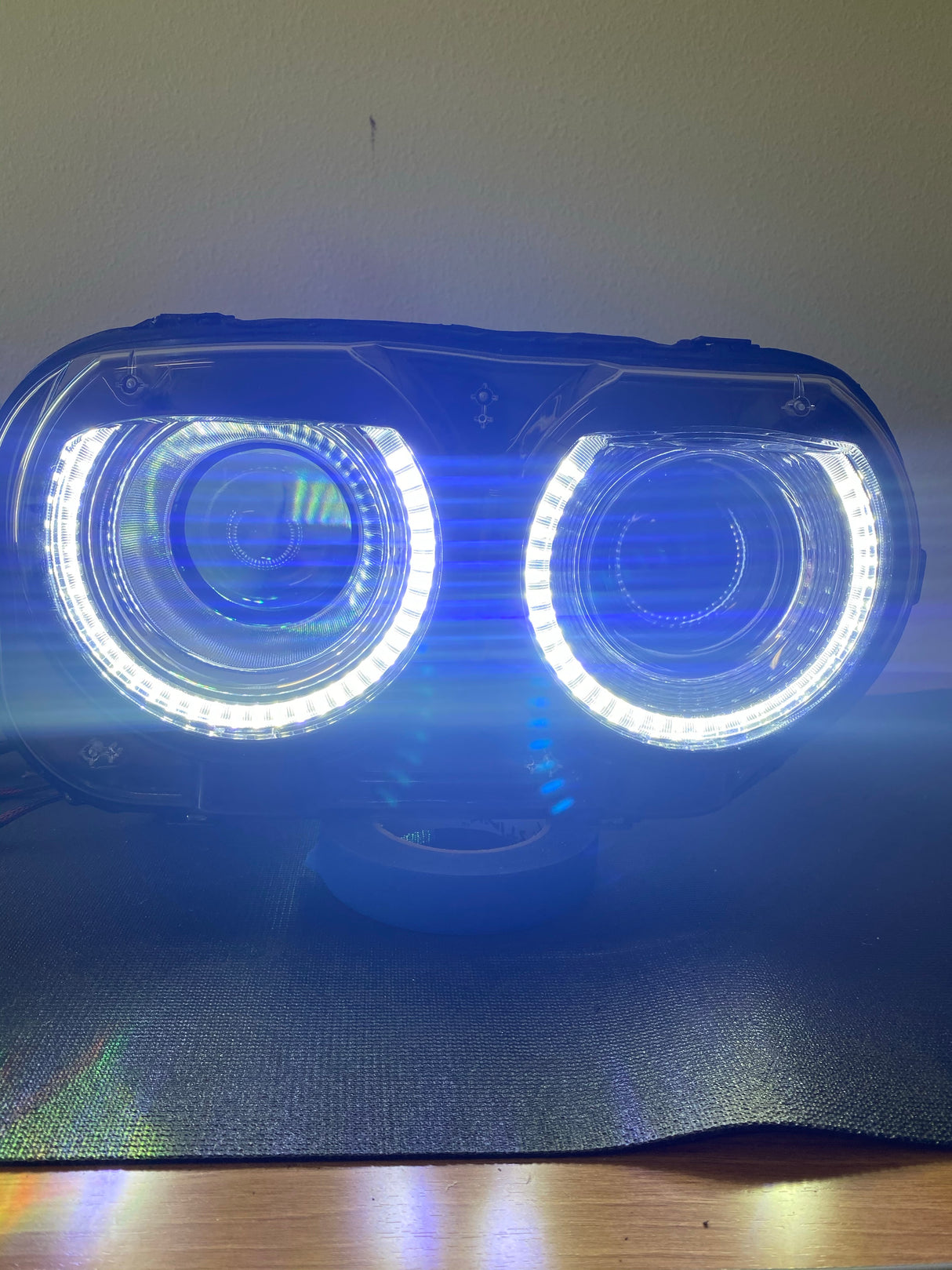 2015-2023 Dodge Challenger RGBW Color-Chasing LED Halo DRL Prebuilt Headlights (Flow Series) LED headlight kit AutoLEDTech Oracle Lighting Trendz Flow Series RGBHaloKits OneUpLighting Morimoto