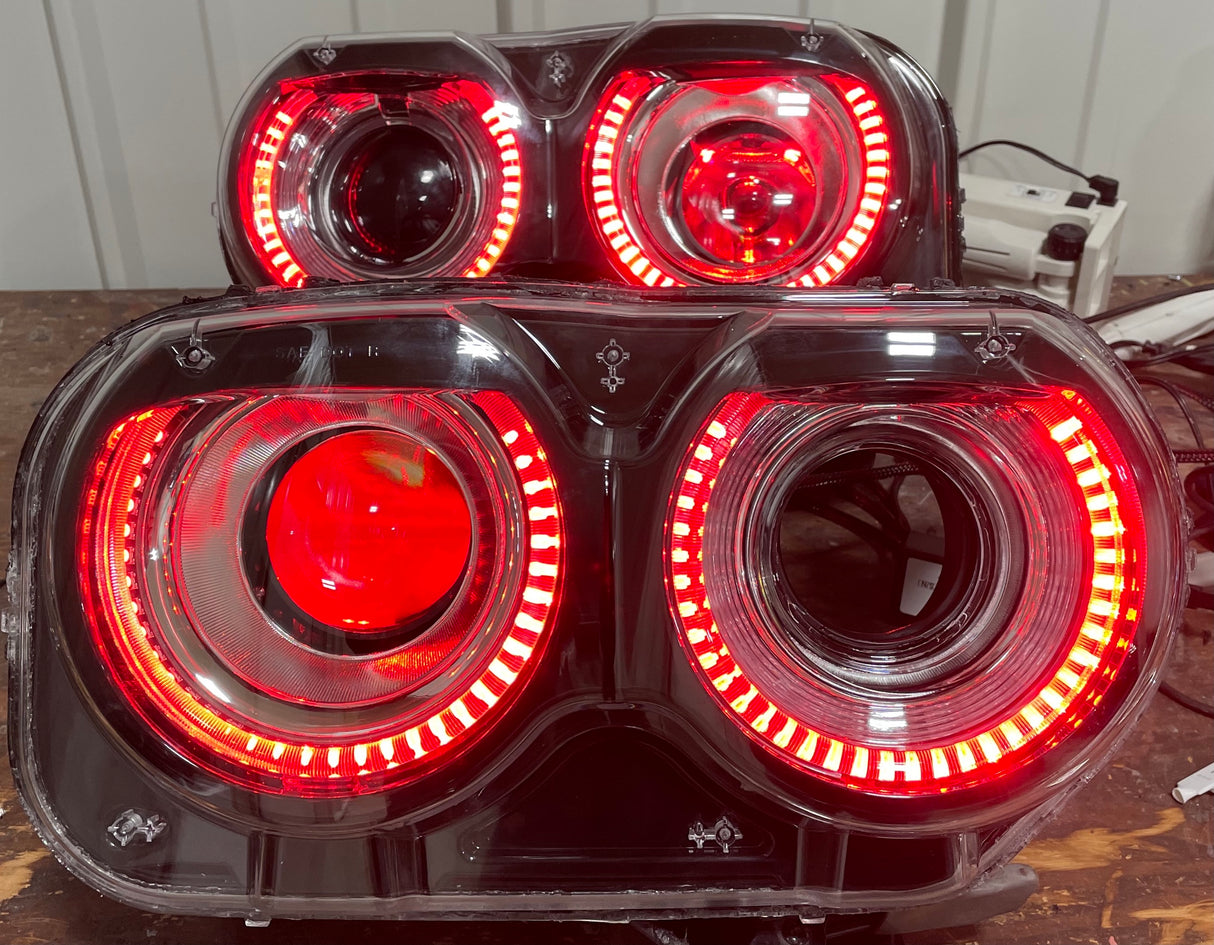 2015-2023 Dodge Challenger RGBW Color-Chasing LED Halo DRL Prebuilt Headlights (Flow Series) LED headlight kit AutoLEDTech Oracle Lighting Trendz Flow Series RGBHaloKits OneUpLighting Morimoto