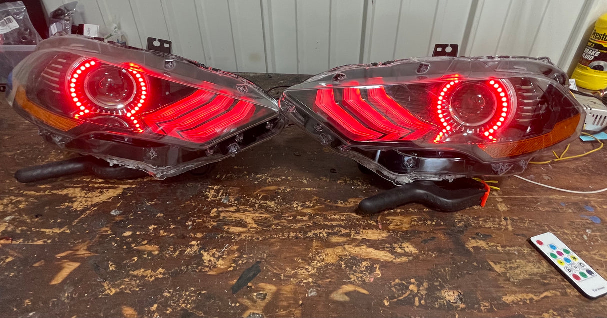 2018-2023 Ford Mustang RGBW Color-Chasing LED DRL Halo Prebuilt Headlights (Flow Series) LED headlight kit AutoLEDTech Oracle Lighting Trendz Flow Series RGBHaloKits OneUpLighting Morimoto