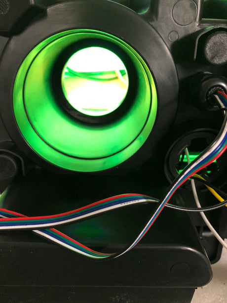 2008-2014 Dodge Challenger RGBW Color-Chasing LED Halo DRL Projector Headlights - 2015+ Style Design LED headlight kit AutoLEDTech Oracle Lighting Trendz Flow Series RGBHaloKits OneUpLighting Morimoto