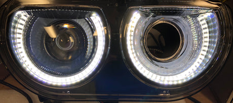 2008-2014 Dodge Challenger RGBW Color-Chasing LED Halo DRL Projector Headlights - 2015+ Style Design LED headlight kit AutoLEDTech Oracle Lighting Trendz Flow Series RGBHaloKits OneUpLighting Morimoto
