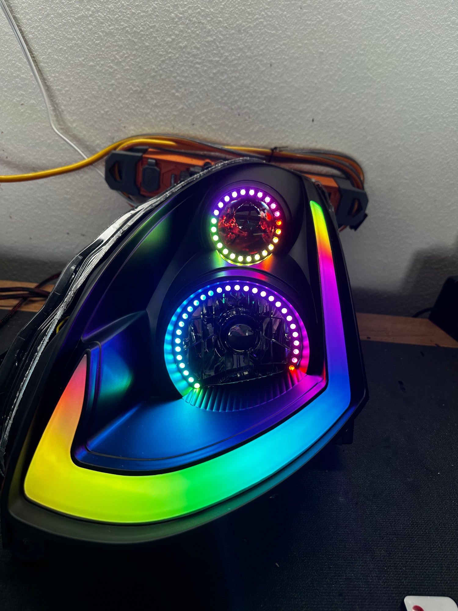2003-2007 Infiniti G35 Coupe RGBW Color-Chasing LED Halo DRL Headlights - Flow Series LED headlight kit AutoLEDTech Oracle Lighting Trendz Flow Series RGBHaloKits OneUpLighting Morimoto