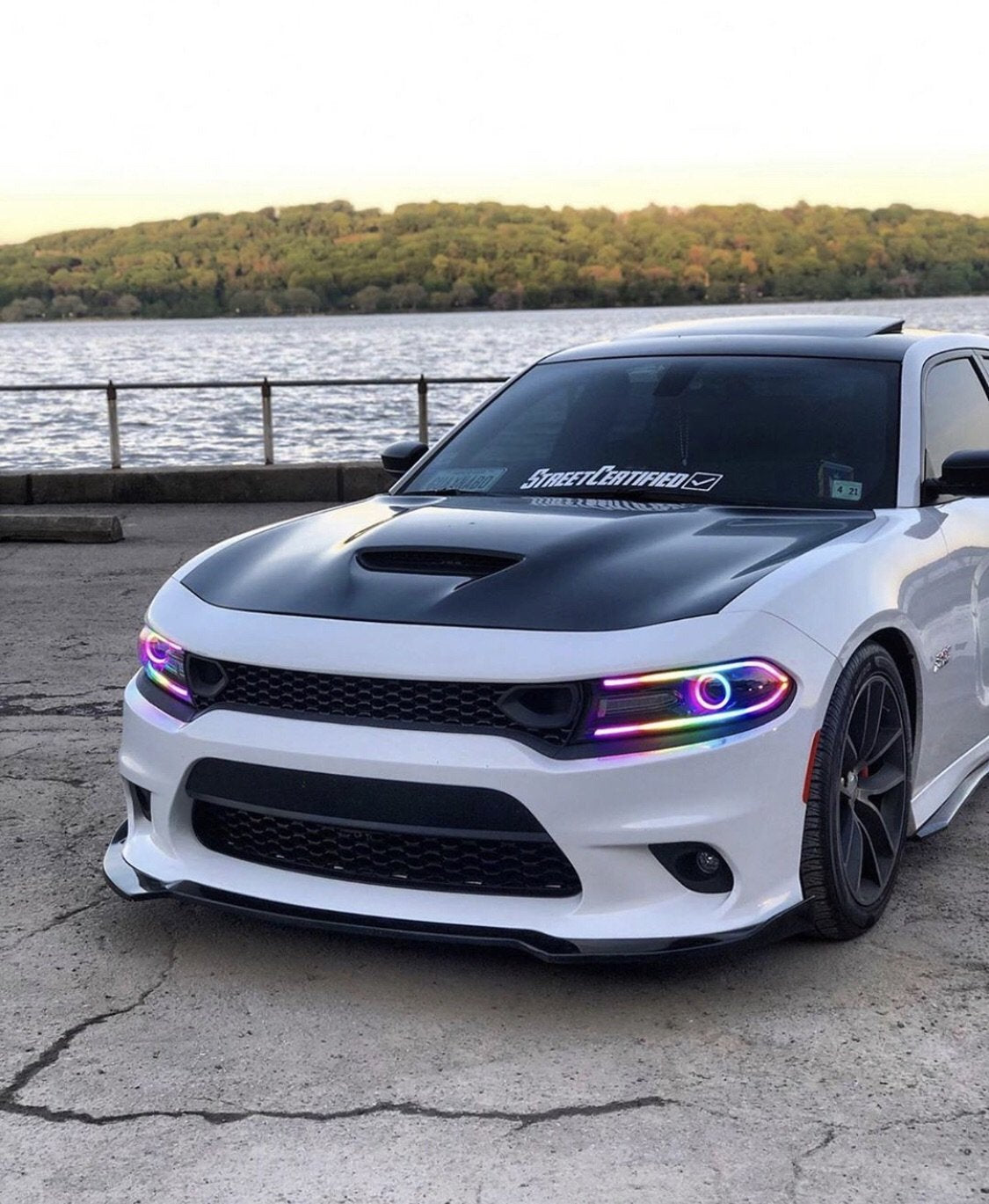 2015-2023 Dodge Charger RGBW Color-Chasing Halo LED DRL Prebuilt Halo Headlights (Flow Series) LED headlight kit AutoLEDTech Oracle Lighting Trendz Flow Series RGBHaloKits OneUpLighting Morimoto