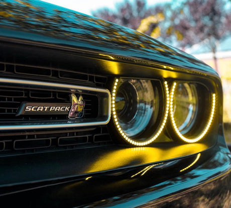 2015-2023 Dodge Challenger WATERPROOF RGBW Color-Chasing Exterior Halo Kit (Flow Series) LED headlight kit AutoLEDTech Oracle Lighting Trendz Flow Series RGBHaloKits OneUpLighting Morimoto