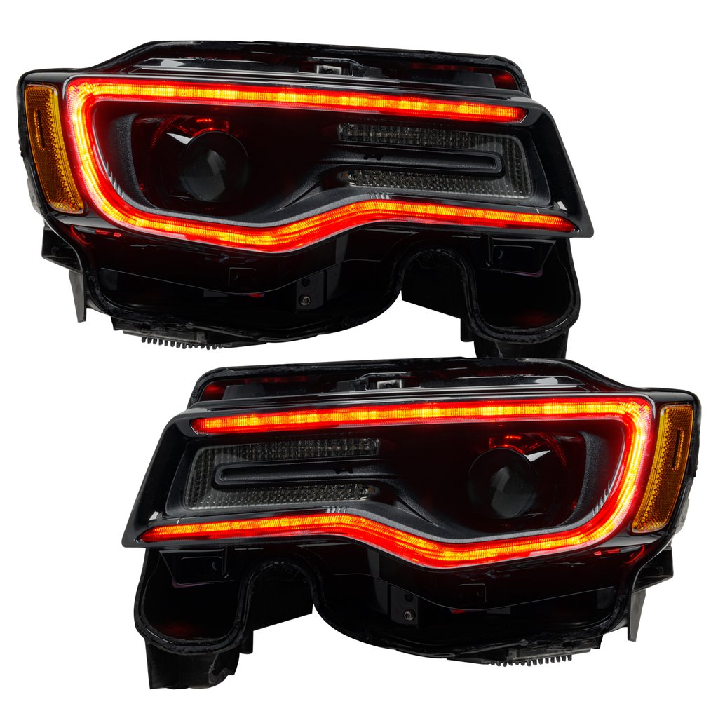 2011-2021 Jeep Grand Cherokee WK2 RGBW Color-Chasing LED DRL Replacement Headlights - Halogen to LED DRL HID Conversion LED headlight kit AutoLEDTech Oracle Lighting Trendz Flow Series RGBHaloKits OneUpLighting Morimoto