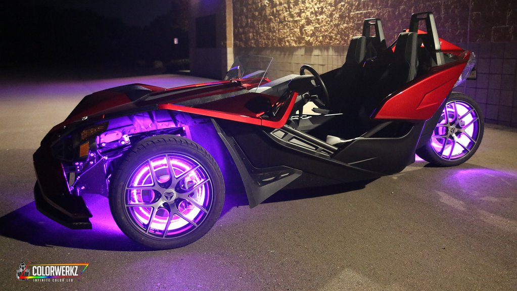 2015-2023 Polaris Slingshot RGB Color-Chasing LED Wheel Ring Lights Kit (Flow Series) LED headlight kit AutoLEDTech Oracle Lighting Trendz Flow Series RGBHaloKits OneUpLighting Morimoto