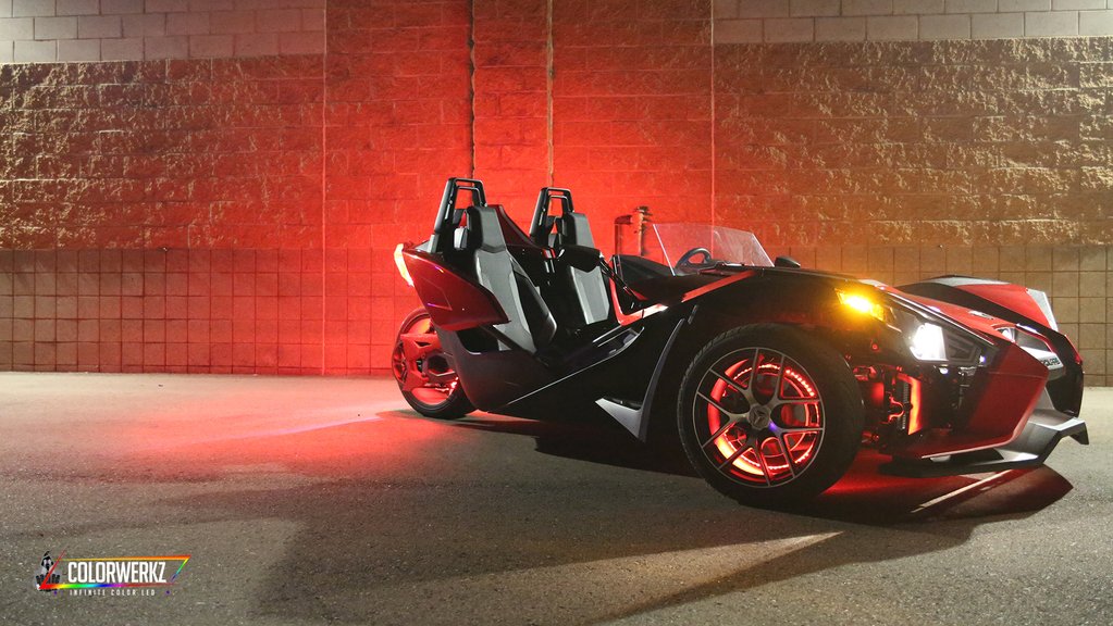 2015-2023 Polaris Slingshot RGB Color-Chasing LED Wheel Ring Lights Kit (Flow Series) LED headlight kit AutoLEDTech Oracle Lighting Trendz Flow Series RGBHaloKits OneUpLighting Morimoto
